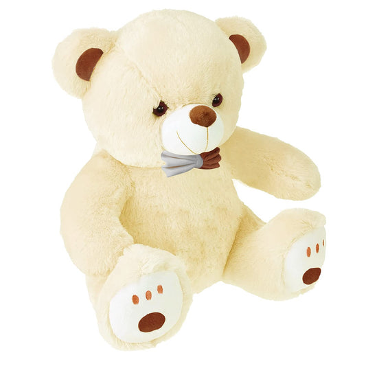 Teddy Bear Soft Toys with Neck Bow and Foot Print, Beige 35 cm