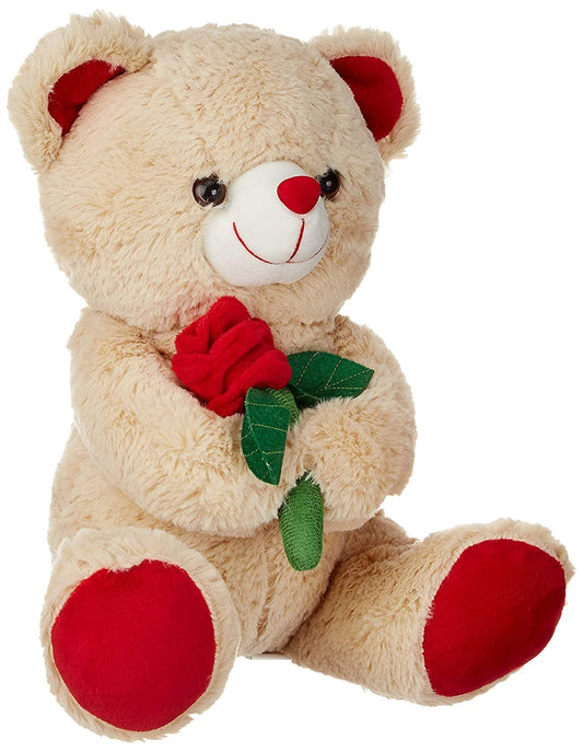 Teddy Bear with Rose Flower | Birthday Gift for Girls, Wife, Girlfriend, Boyfriend, Husband | Soft Toy | Gift Items | Stuffed Animal Toy - 35 CM (Beige)